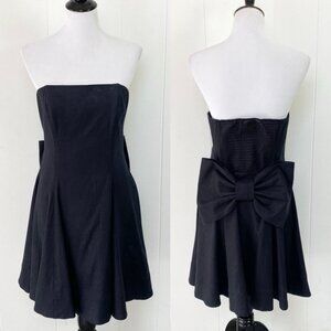 Betsey Johnson Size 10 Black Bow Back Linen Blend Mini Dress Straps Boned Prom